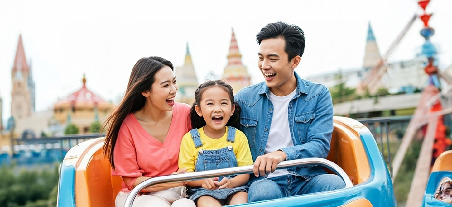 ครอบครัวเล่นเครื่องเล่น Tokyo Disneyland