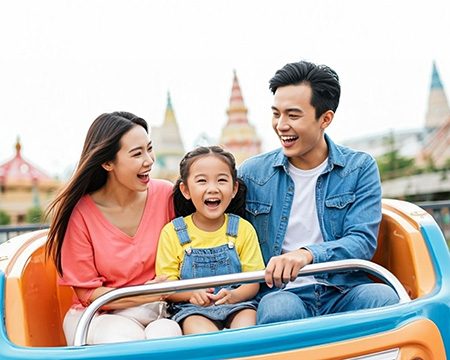 ครอบครัวเล่นเครื่องเล่น Tokyo Disneyland